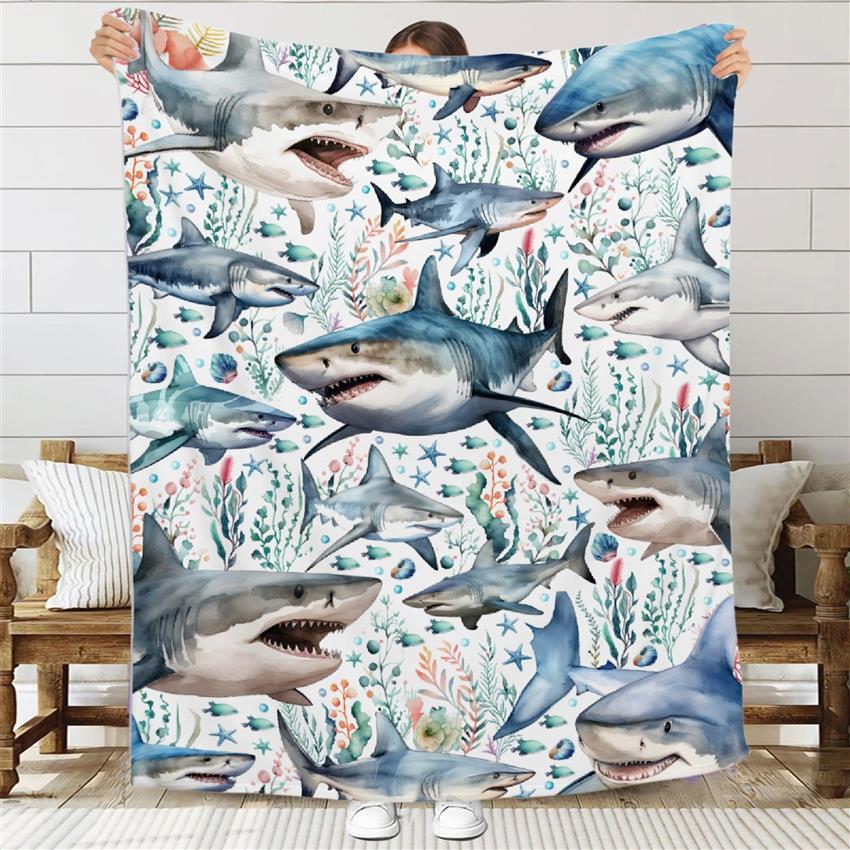 Baby Nursery In Hospital - Nautical Ocean Life Shark Print Throw