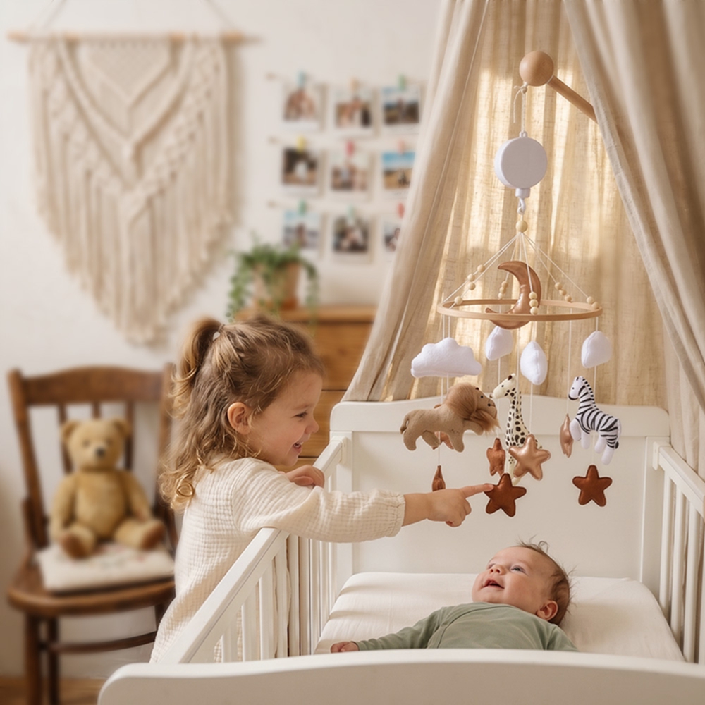 Baby Nursery Organizer - Wooden Bed Bell Baby Crib Mobile