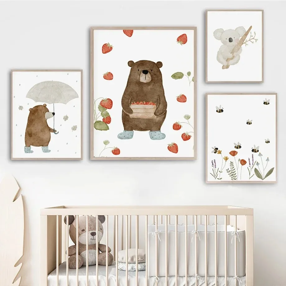 Baby Nursery Animal Prints - Cute Boho Animal Bear Hedgehog Koala