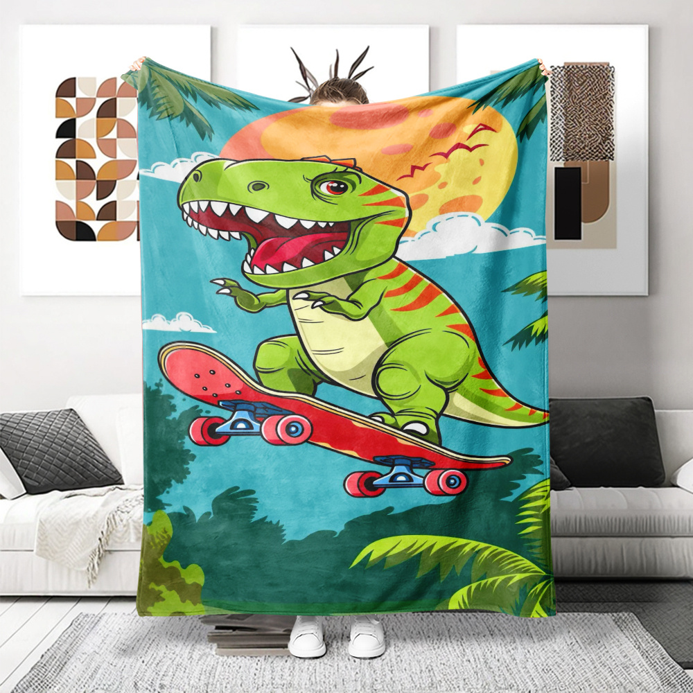 Baby Nursery Themes Boy - Cute Dinosaur Skateboard Throw Blanket Nursery