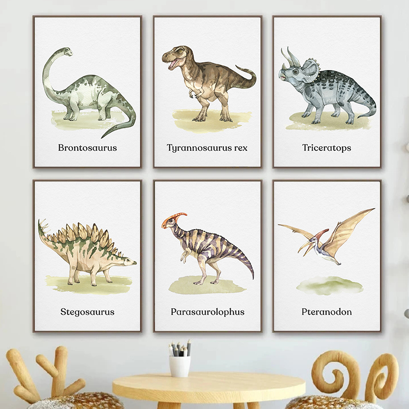 Baby Nursery Animal Prints - Watercolor Dinosaur Poster Nursery Boy's Room