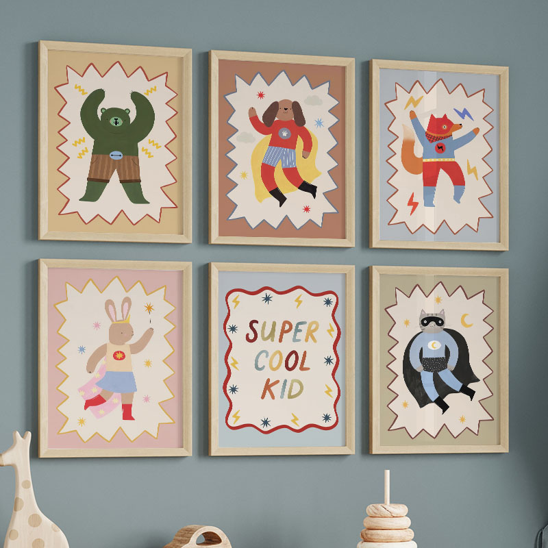 Baby Nursery Animal Prints - Funny Cartoon Super Cool Kid Nursery