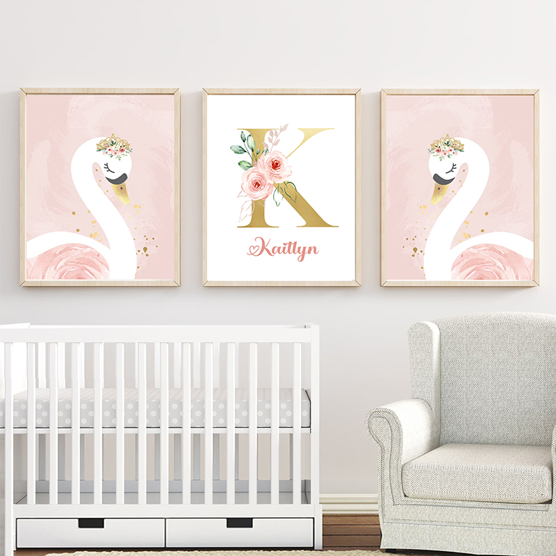 Pink Crown Swan Golden Customi - đánh giá và giá Baby Nursery Name Wall Art