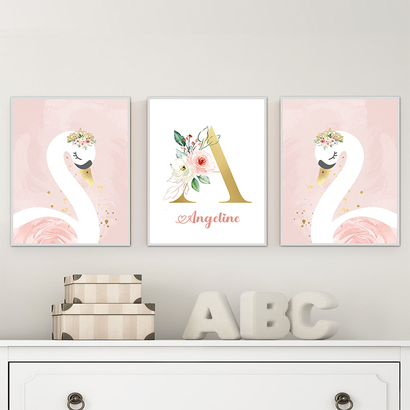Pink Crown Swan Golden Customi - đánh giá và giá Baby Nursery Name Wall Art