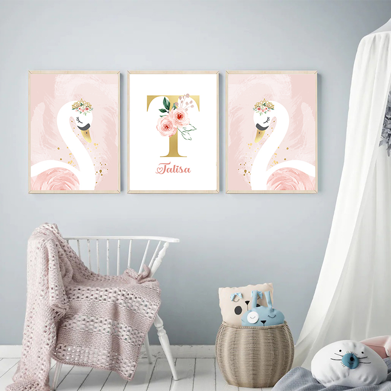 Pink Crown Swan Golden Customi - đánh giá và giá Baby Nursery Name Wall Art