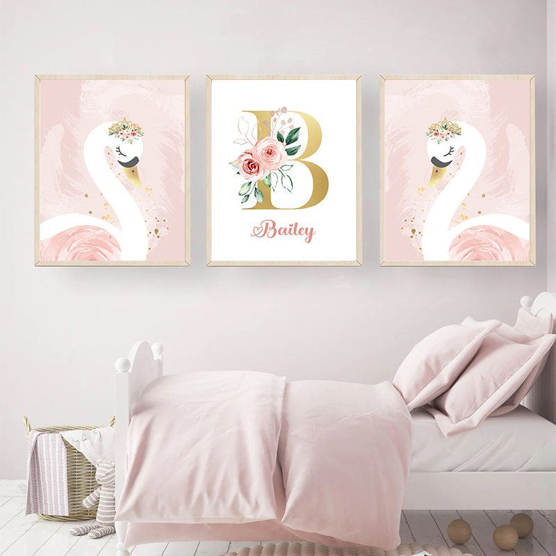 Pink Crown Swan Golden Customi - đánh giá và giá Baby Nursery Name Wall Art