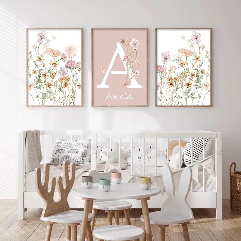 Pink Wildflowers Girls Names C - đánh giá và giá Baby Nursery Name Wall Art