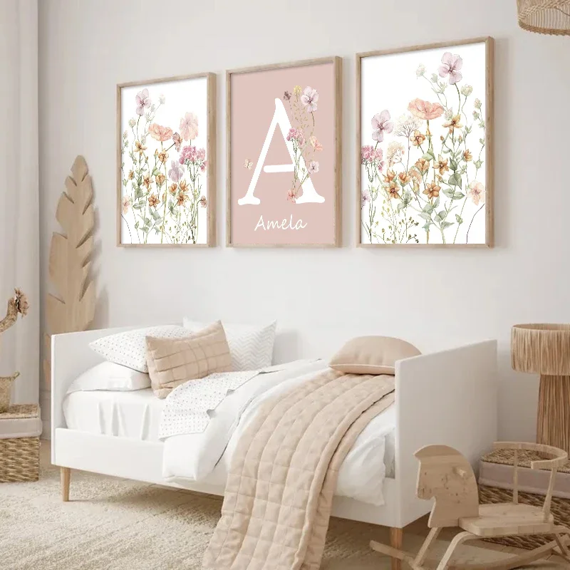 Pink Wildflowers Girls Names C - đánh giá và giá Baby Nursery Name Wall Art