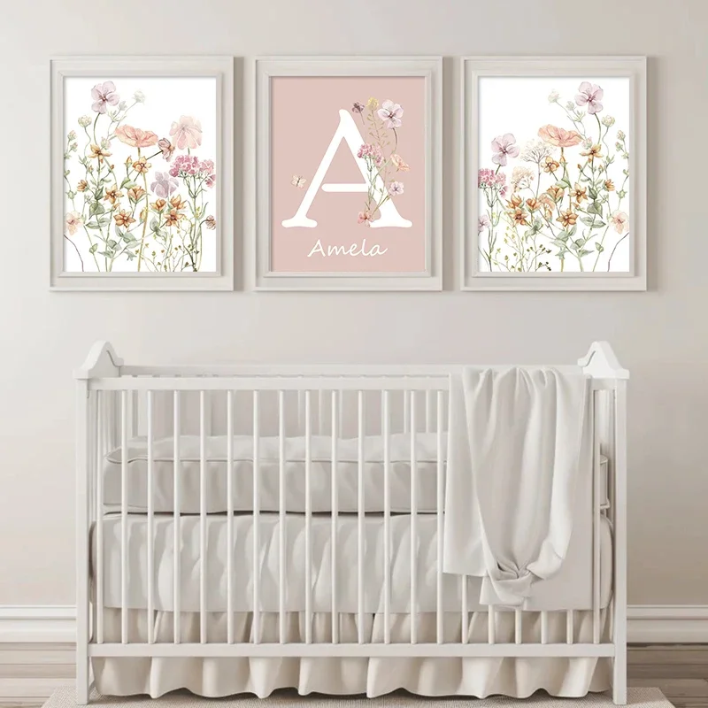 Pink Wildflowers Girls Names C - đánh giá và giá Baby Nursery Name Wall Art