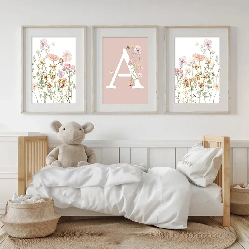 Pink Wildflowers Girls Names C - đánh giá và giá Baby Nursery Name Wall Art