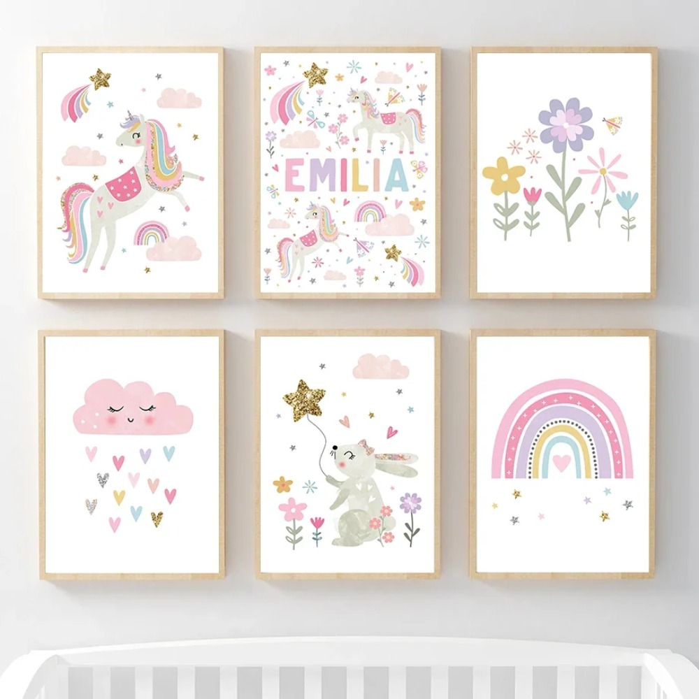 Pink Unicorn Rabbit Rainbow Cl - đánh giá và giá Baby Nursery Name Wall Art