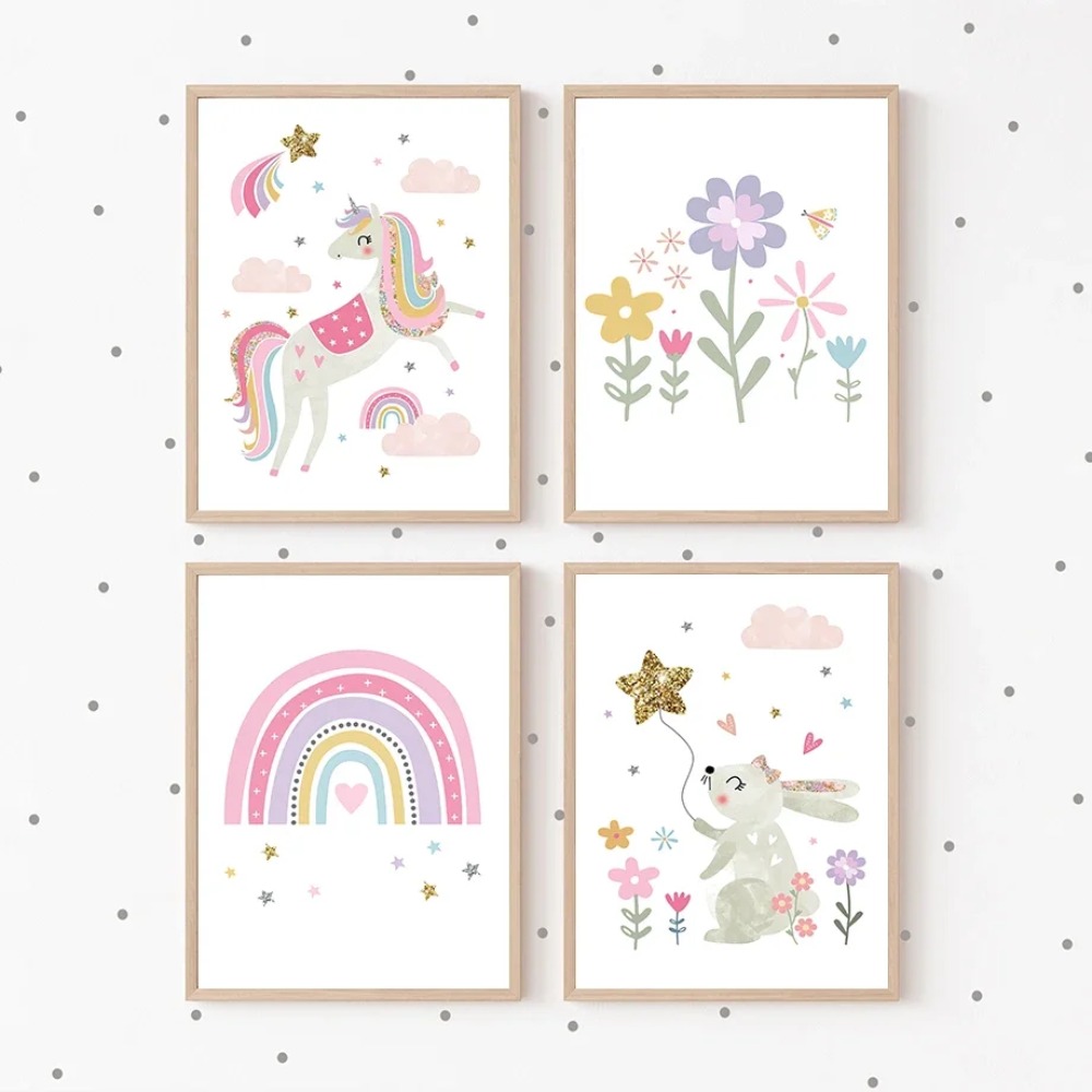 Pink Unicorn Rabbit Rainbow Cl - đánh giá và giá Baby Nursery Name Wall Art