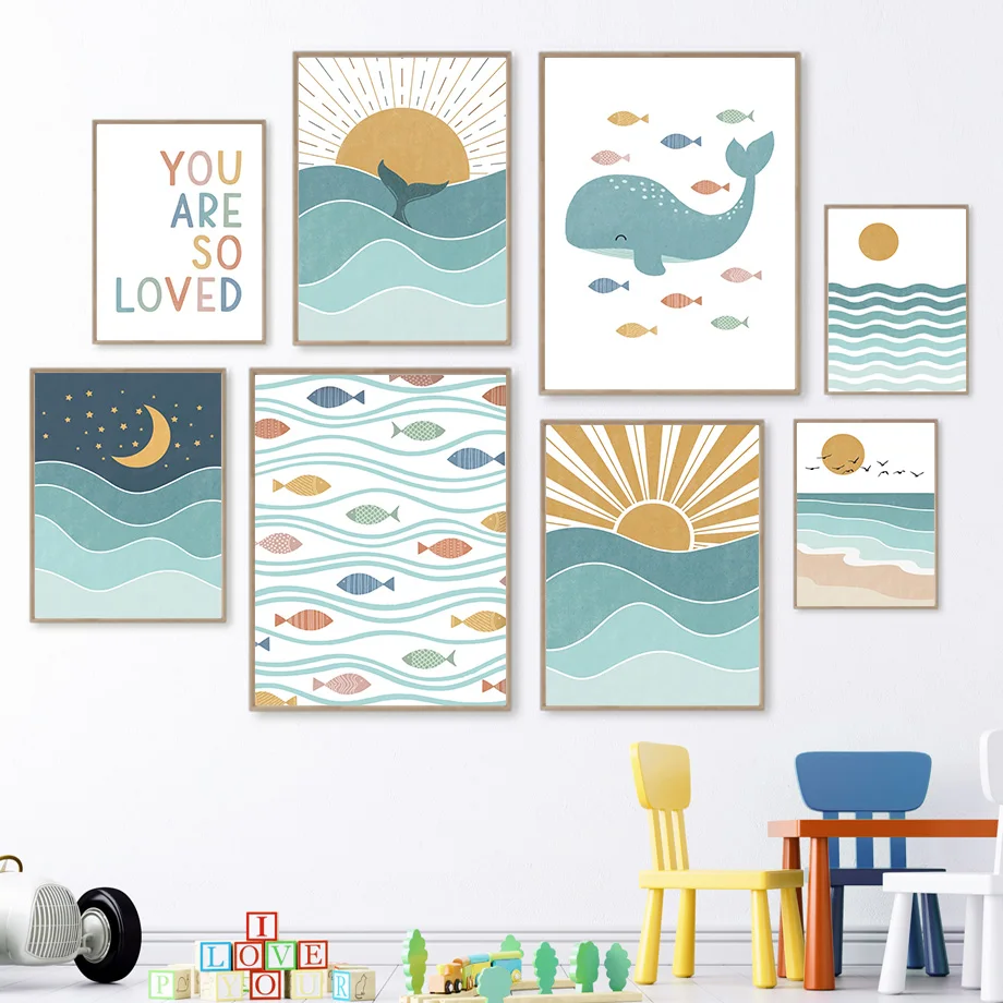 1pc frameless Fish Whale Seagu - đánh giá và giá Baby Girl Nursery Quotes