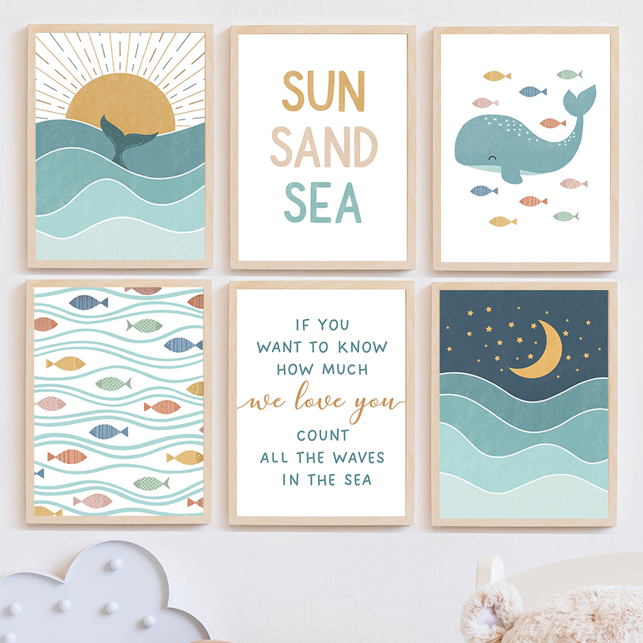 1pc frameless Fish Whale Seagu - đánh giá và giá Baby Girl Nursery Quotes
