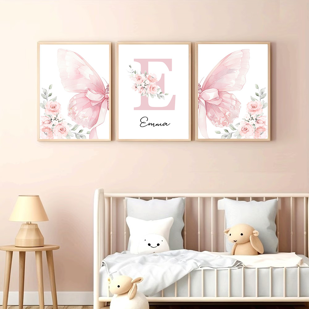 Cartoon Pink Flower Butterfly  - đánh giá và giá Baby Nursery Name Wall Art