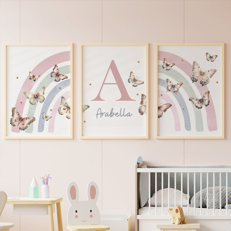 Pink Rainbow Butterfly Custom  - đánh giá và giá Baby Nursery Name Wall Art